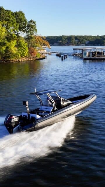 The 767 moving across Lake of the Ozarks with Performance Boat Center.